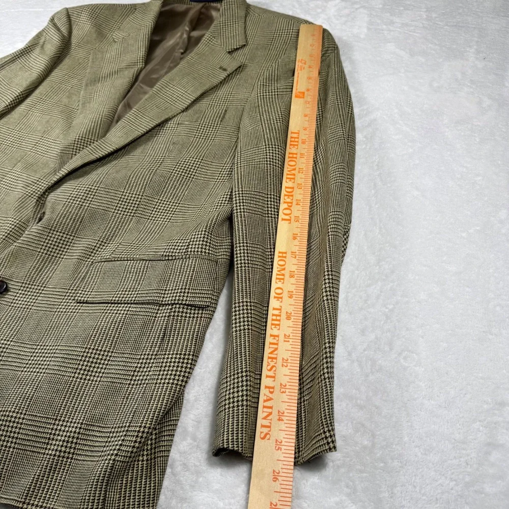 VTG Chaps Ralph Lauren Mens 42R Silk Wool Glen Plaid Blazer Sport Coat Tan Brown